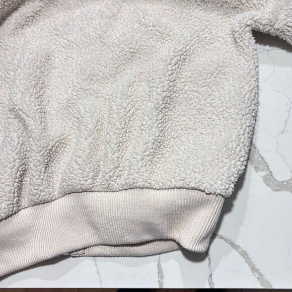 Forever 21 Women's Large Cream White Sherpa Hooded Jacket Pockets Full Zip SZ S - Picture 12 of 16